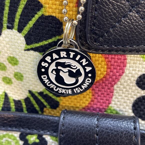 Spartina 449 Purple & Green Floral Linen/Leather Beach Bag or Weekender Tote XL - Picture 8 of 15